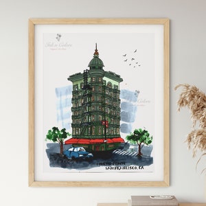 San Francisco,Watercolor Print,Travel Poster,Columbus Tower,California wall art,Street Scene, USA print, Colorful City Art, home Decor, gift