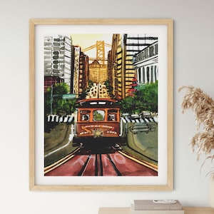 San Francisco,Watercolor Print,Travel Poster,Cable Car, California wall art,Street Scene, USA print, Colorful City Art, home Decor, gift