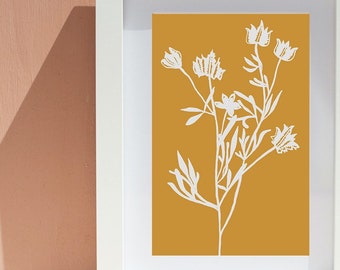 Floral design, Instant print, Symbolic art, Housewarming gift, Nature print, Yellow