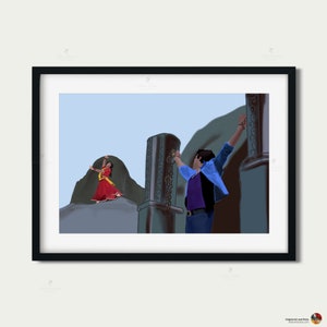 Bollywood Art,Sholay-Basanti,Amitabh,, Indian Movie Wall Art, Hindi Classic Film Poster, Gift for movie lovers, Home Theater Decor, Desi Art
