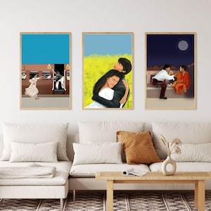 Bollywood Art Bundle - Set of 3,DDLJ collection, SRK & Kajol, Gift for Movie Lovers, Indian film art, Hindi Movie posters