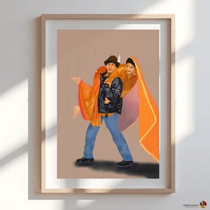 DDLJ Bollywood Kunstdruck | Shah Rukh Khan Kajol Poster | Desi Romanze Wanddekor | Raj Simran Indische Desi Film Kunst | Geschenk für Sie | SRK
