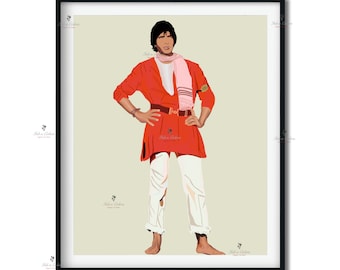Bollywood Art,Coolie, Amitabh Bachchan, Indian Movie Wall Art, Hindi Vintage film poster, Gifts for movie lovers, Home Theater Decor