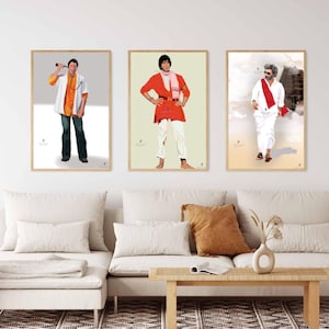Bundle d&#39;oeuvres d&#39;art Bollywood - Lot de 3, collection Indian Heros, cadeau pour les amateurs de cinéma, art du film indien, affiches de film hindi