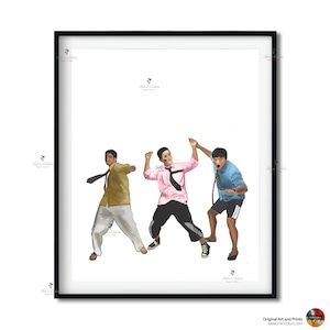 Bollywood Art,3 Idiots, Indian Movie Wall Art, Hindi Classic Film Poster, Gift for movie lovers, Home Theater Decor, Desi Art Gift