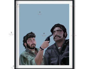 Arte de Bollywood: Gabbar, póster de película Sholay, arte mural de películas indias, póster de película vintage hindi, regalos para amantes del cine, decoración de cine en casa.