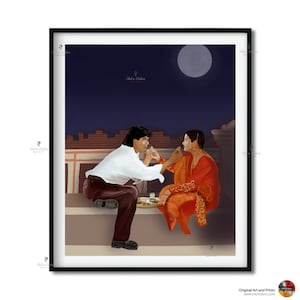 Bollywood Art,DDLJ, Karva Chauth Scene, Indian Movie Wall Art, Hindi Classic Film Poster, Gift for movie lovers, Home Theater Decor