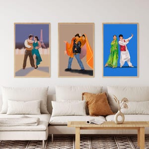 Bollywood Art Bundle - Set of 3, DDLJ collection, SRK & Kajol, Gift for Movie Lovers, Indian film art, Hindi Movie posters, Movie Wall Art