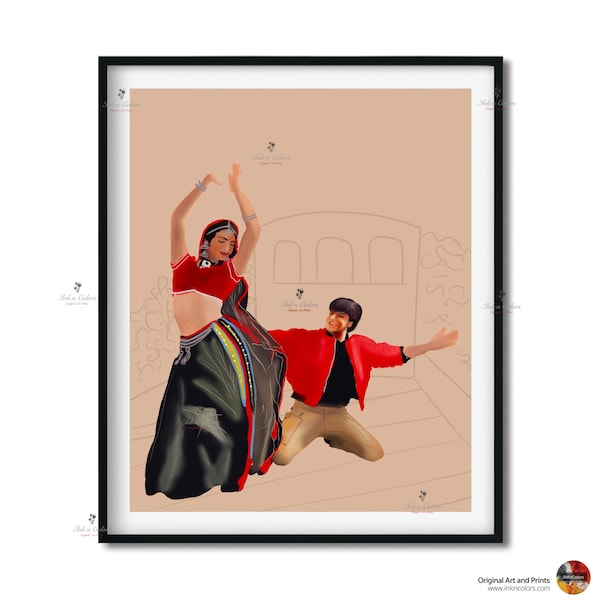 Bollywood Art, Dilse 1998, SRK,, Indische Film Wandkunst, Hindi Vintage Film Plakat, Geschenke für Filmliebhaber, Heimkino Dekor, Desi Kunst Geschenk