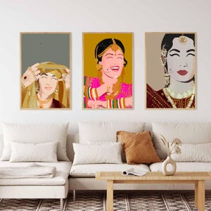 Bollywood Art Bundle - Set of 3, Classic Indian heroines, Gift for Movie Lovers, Indian film art, Hindi Movie posters,Indian Movie Wall Art