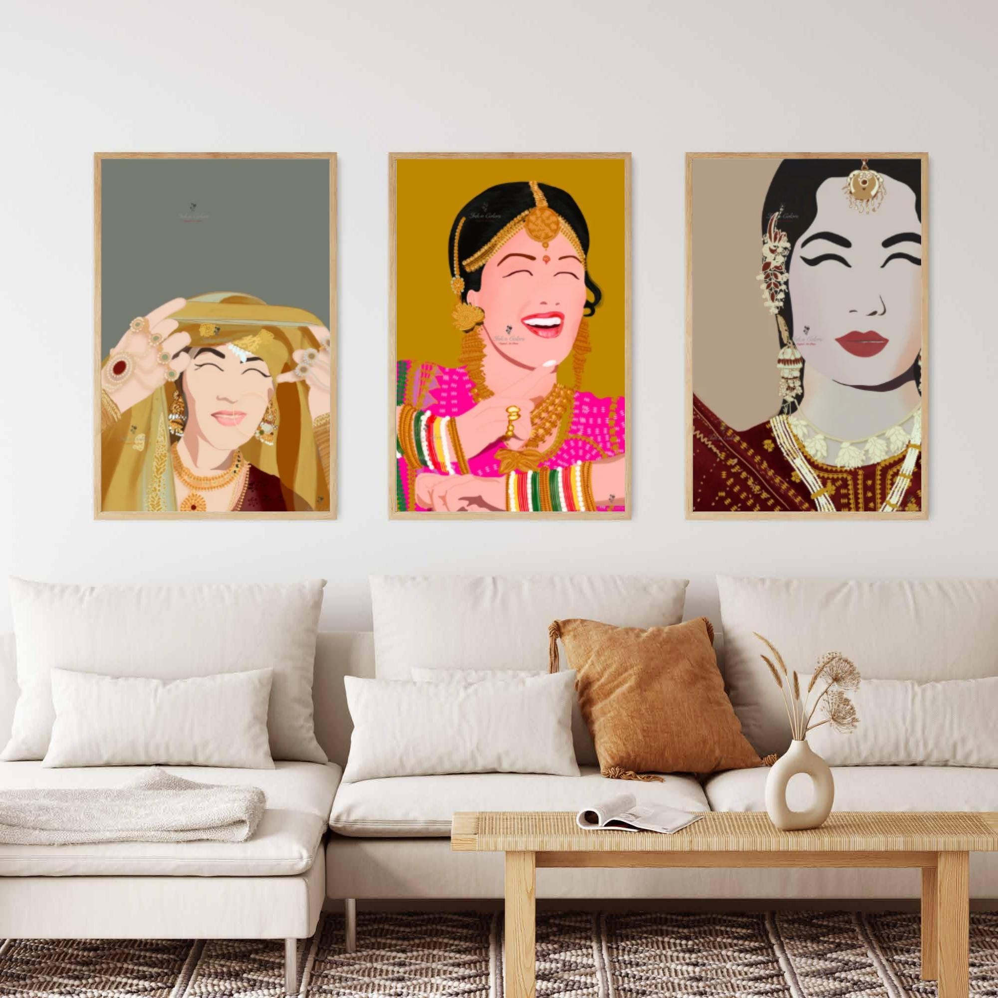 Bollywood Art Bundle Set of 3, Classic Indian Heroines, Gift for