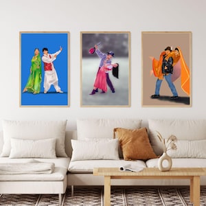 Bollywood Art Bundle - Set of 3, DDLJ collection, SRK & Kajol, Gift for Movie Lovers, Indian film art, Hindi Movie posters, Indian Movie Art