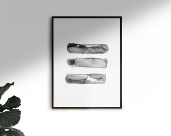 Abstract Ink brush strokes artwork in gray, Printable Abstract Art, Minimalistic Art print,  Modern Boho, Mid century Modern