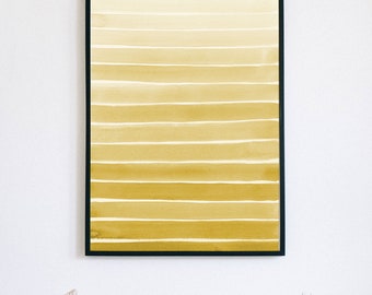 Stripes Art Print, Abstract Art, Watercolor Yellow stripes,  Modern Boho, Mid century Modern