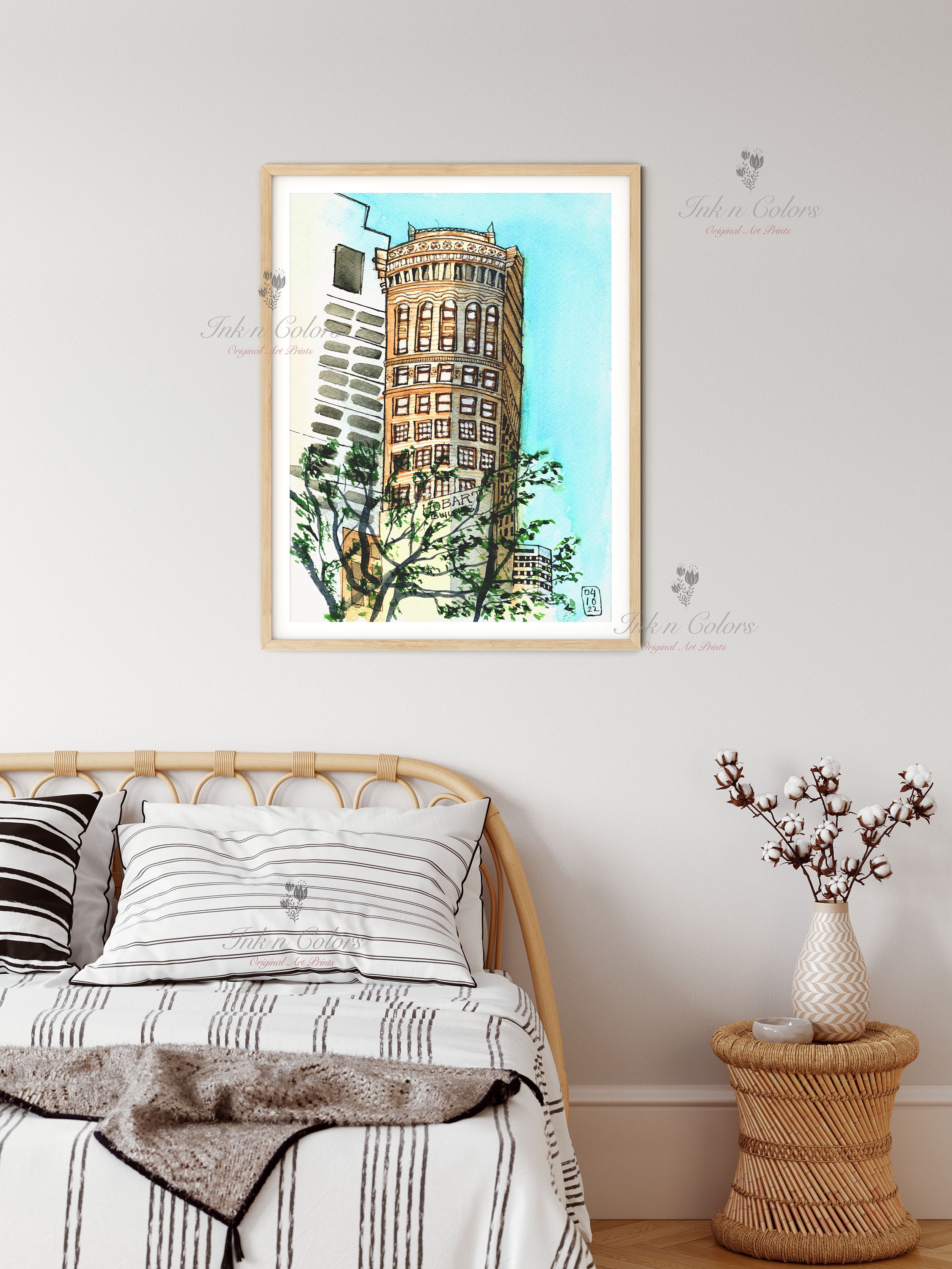 サンフランシスコ、水彩画、旅行ポスター、モンゴメリー通り