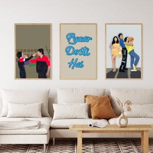 Bollywood-kunstbundel - set van 3, Kuck Kuch hota hai-collectie, SRK en Kajol, cadeau voor filmliefhebbers, Indiase filmkunst, Hindi filmposters