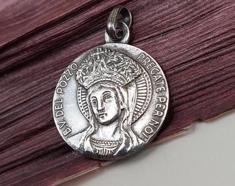 BV del Pozzo Vintage Medal • Pregate Per Noi - Our Lady of the Well - Religious Pendant Italian Medallion