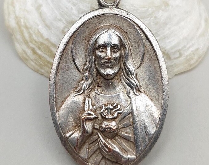 Large Vintage Sacred Heart of Jesus Medal • Blessed Mother - High ...