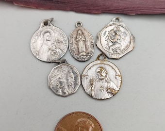 Vintage Catholic Mixed Small Medal LOT • Religious Medallions - Devotional Gift - Jesus, Sts Therese & Christopher, Our Lady - Pendants