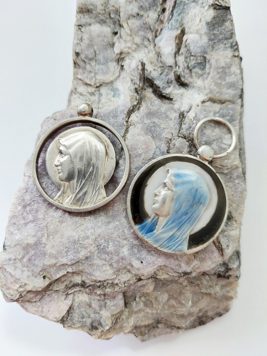 Vintage Our Lady of Lourdes Medal 1 Pc Enameled Large Notre Dame France ...