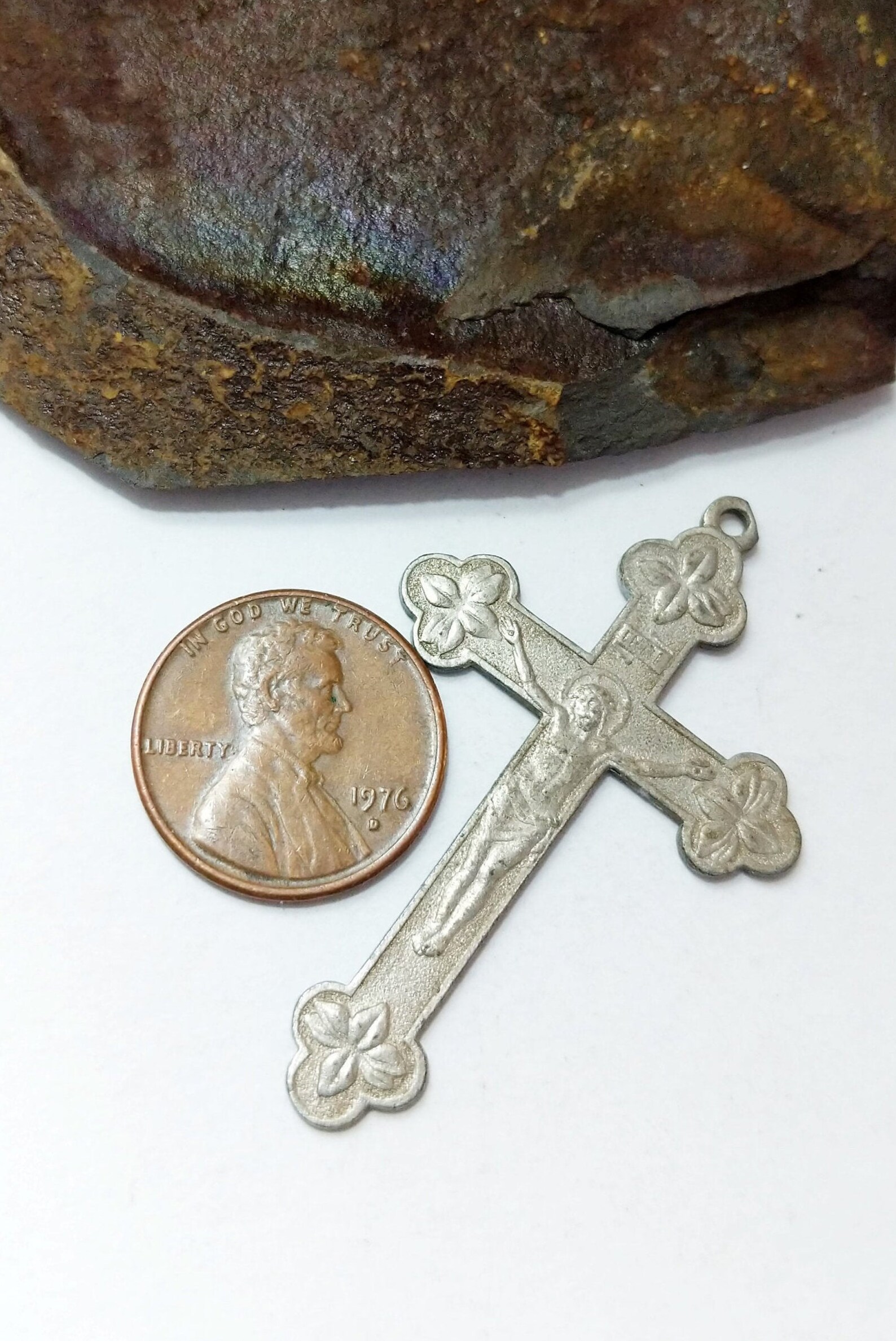Vintage Mission Souvenir Crucifix Silvertone Pendant INRI Etsy