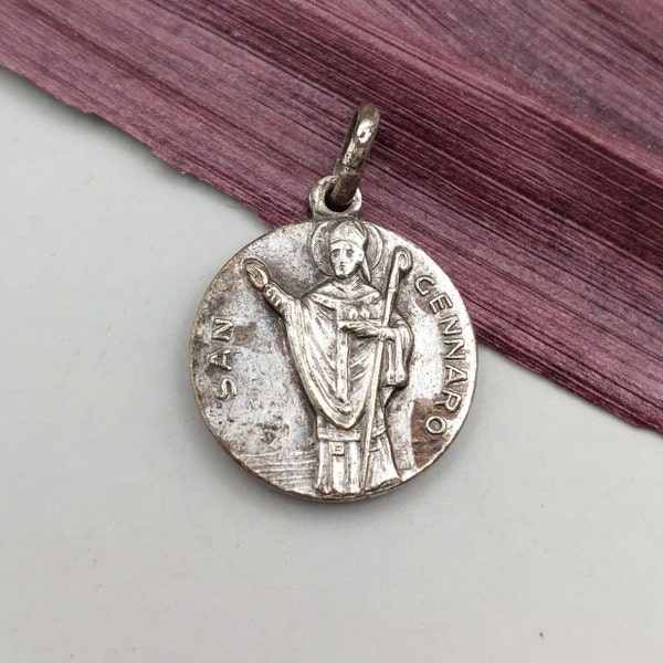 Vintage San Gennaro Medal with Relic • Bishop of Benevento, Italy - Catholic Martyr