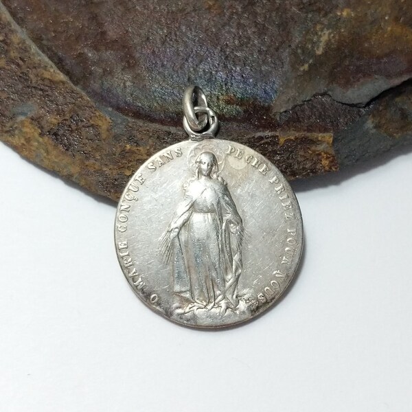 Signed Immaculate Conception Catholic Charm Medal • Pope Pius X Large Silver Mark