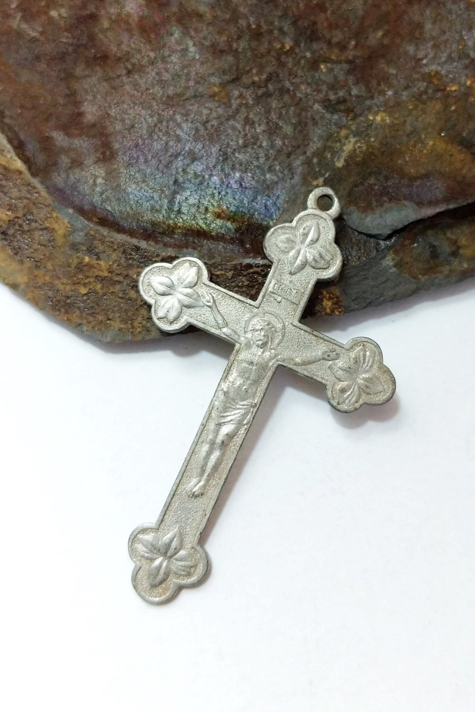 Vintage Mission Souvenir Crucifix Silvertone Pendant INRI Etsy