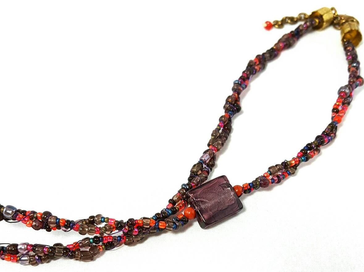 Art Necklace Purple Red Braided Strands Wire Wrapped Beaded - Etsy