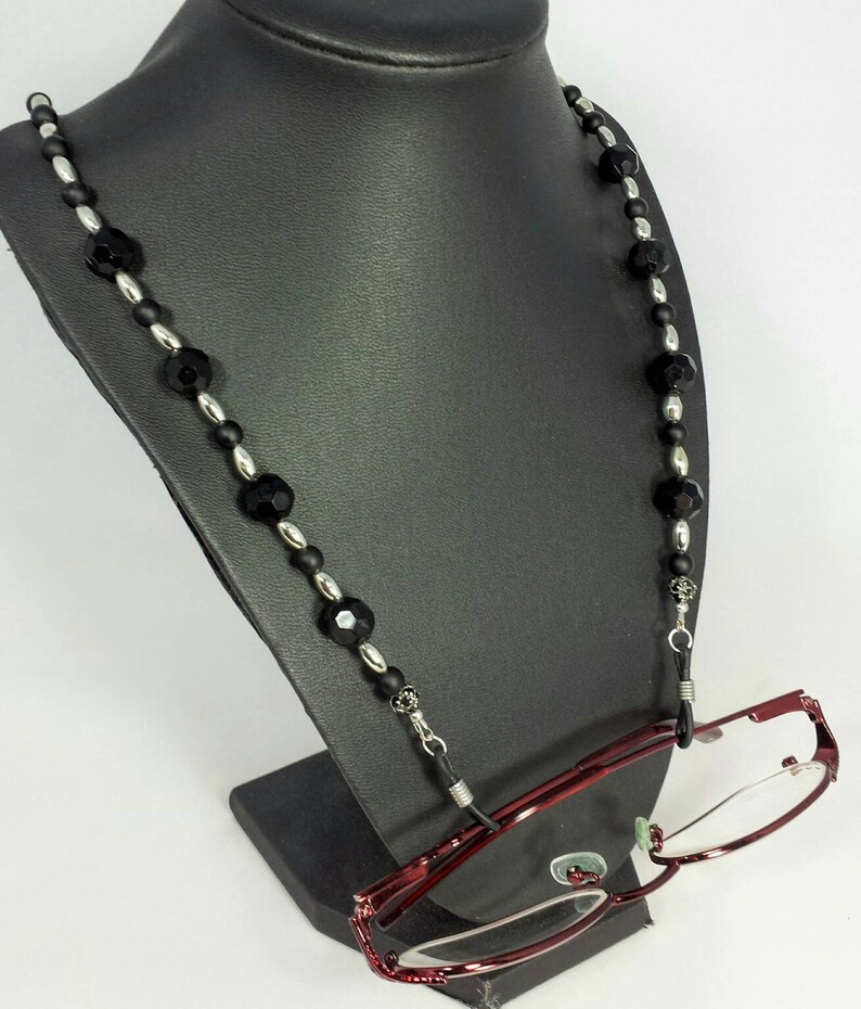 Glasses Chain Beaded Chain Sunglasses Chain Glasses Holder Black Silver