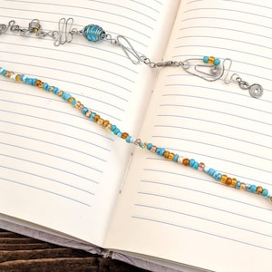 Blue Brown Beaded Wire Bookmark Friend Gift Book Charm Handmade Gift for Reader Book Lover Gift for Bookworm Page Marker Reading Accessory