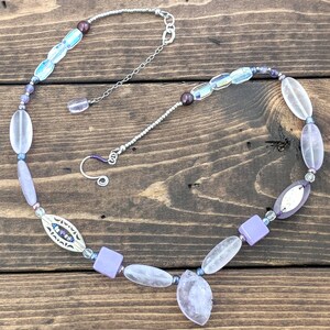 Amethyst and Glass Beaded Necklace Collarbone Necklace Purple Lavender Sparkling Crystal and Silver Jewelry Handmade Gift for Wife Mom Gift image 1