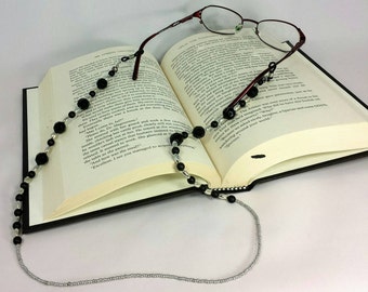 Glasses Chain Beaded Chain Sunglasses Chain Glasses Holder Black Silver Chain Eyeglass Retainer Lanyard Cord Adjustable Silicon Loops Gift