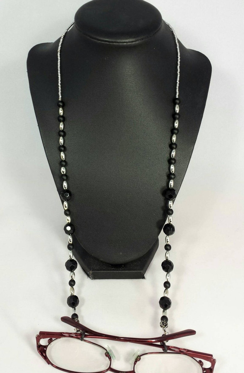 Glasses Chain Beaded Chain Sunglasses Chain Glasses Holder Black Silver
