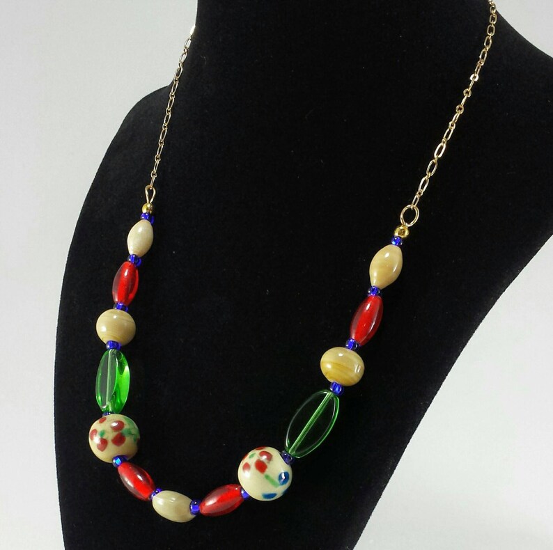 Delicate Statement Necklace Vivid Bright Pattern Gold Chain - Etsy