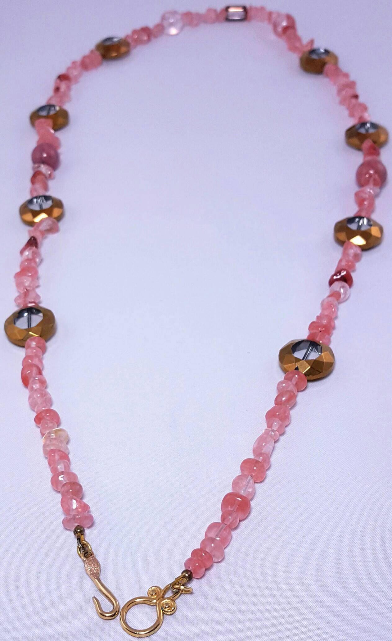 Opera Necklace Single Strand Salmon Pink Rhodonite Gold Edged - Etsy