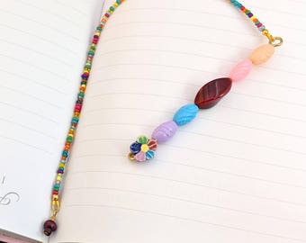 Girl's Flower Charm Beaded Bookmark Gift for Daughter Gift for Girl Book Gift for Her Page Marker Reading Rainbow Chain Wire Bookmark