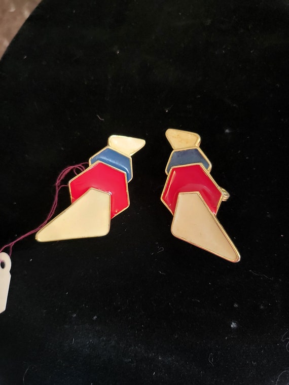 Vintage Mid-century Enamel Geometric Earrings