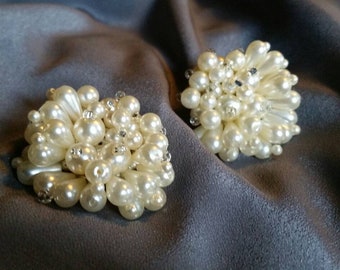 Sead Pearl and Rhinestone Bead Clip on Earrings rd111