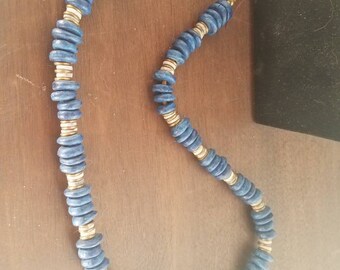 Blue Stone and Metal Beaded Necklace