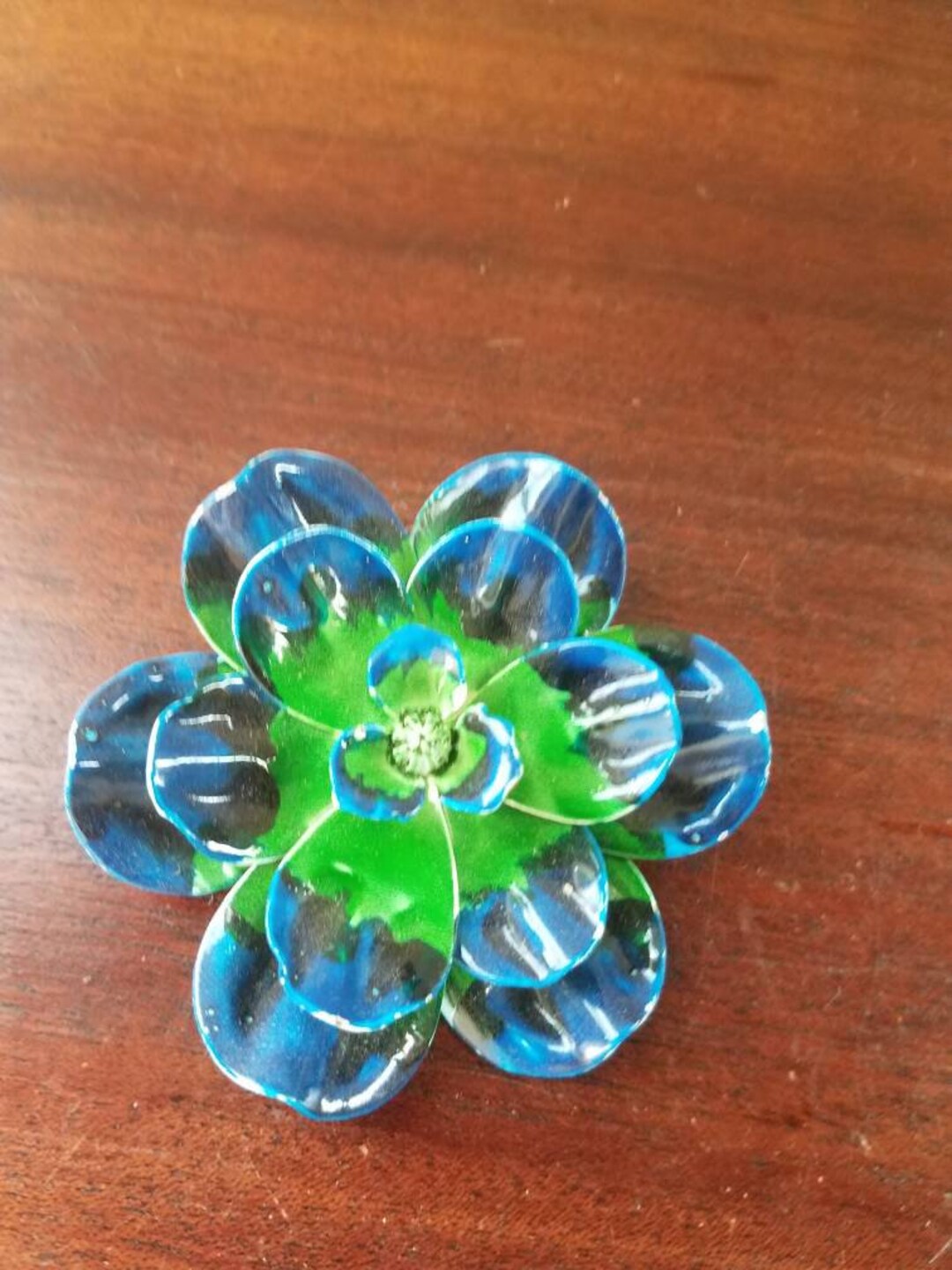 Vintage Metal Enamal Blue Flower Pin Etsy