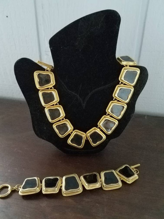 Bold, Geometric Black and gold Necklace and Bracel