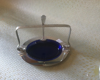 Cambridge Farber Brothers  Art Deco Cobalt Relish Tray and Spoon