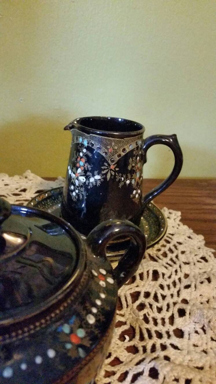 Black Hand Painted Redware Tea Set Kc6864 - Etsy
