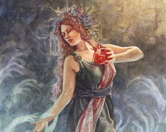 Persephone Medium Print Göttin der Unterwelt | Kunstaquarell der Schattensaison