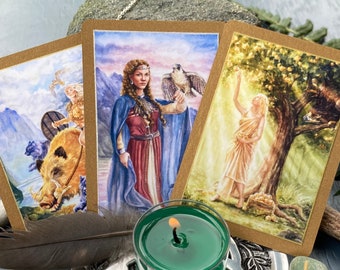 Norse Goddess Trio | Divine Female Magic Altar Cards Prayer | Freyja Frigg Idunn | Nordic Paganism