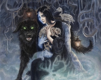 冥界の女神ヘルの絵画 | ヘラ・ノルディック・デス・ガルム | 水彩