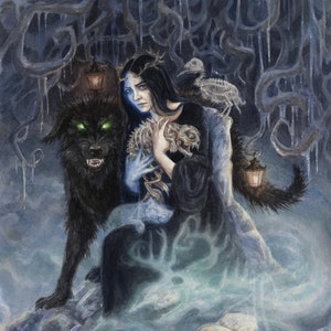 Hel Underworld Goddess Art Painting | Hela Norse Death Garmr | Watercolor Spirit Print