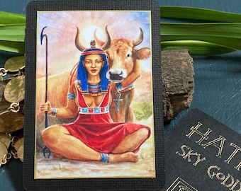 Hathor Art Prayer Card | Small Cow Goddess Altar Print | Ancient Egypt Gifts