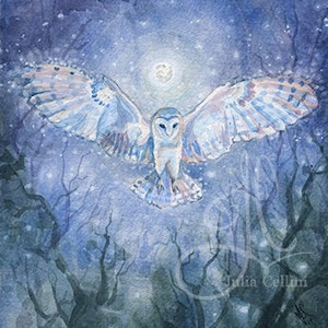 Owl Spirit Guide painting-Watercolor art Print